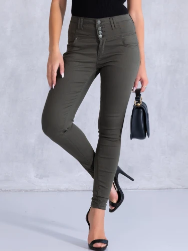 SPODNIE Rurki z Przeszyciami BRIANA - Khaki