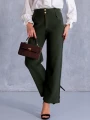 SPODNIE Eleganckie ZŁOTE Guziki AYSHA - Khaki