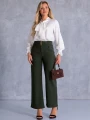 SPODNIE Eleganckie ZŁOTE Guziki AYSHA - Khaki