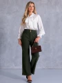 SPODNIE Eleganckie ZŁOTE Guziki AYSHA - Khaki
