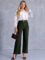 SPODNIE Eleganckie ZŁOTE Guziki AYSHA - Khaki