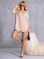 SWETER Złote GUZIKI Dekolt Serek ALISS - Beige