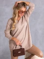 SWETER Złote GUZIKI Dekolt Serek ALISS - Beige