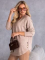 SWETER Złote GUZIKI Dekolt Serek ALISS - Beige