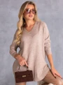 SWETER Złote GUZIKI Dekolt Serek ALISS - Beige