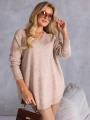 SWETER Złote GUZIKI Dekolt Serek ALISS - Beige