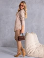 SWETER Złote GUZIKI Dekolt Serek ALISS - Beige