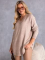 SWETER Złote GUZIKI Dekolt Serek ALISS - Beige