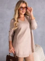 SWETER Złote GUZIKI Dekolt Serek ALISS - Beige