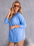 SWETER Złote GUZIKI Dekolt Serek ALISS - Baby blue
