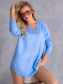 SWETER Złote GUZIKI Dekolt Serek ALISS - Baby blue