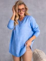 SWETER Złote GUZIKI Dekolt Serek ALISS - Baby blue
