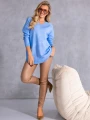 SWETER Złote GUZIKI Dekolt Serek ALISS - Baby blue