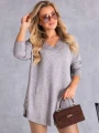 SWETER Złote GUZIKI Dekolt Serek ALISS - Szary