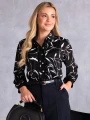 BLUZKA Koszulowa ELEGANCKA Falbanki AVEN - Czarny