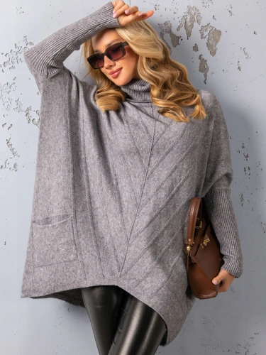 SWETER Tłoczenia GOLF Kieszenie DELILAH - szary