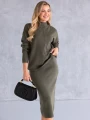 KOMPLET Sweterkowy PÓŁGOLF Spódnica NINA - Khaki