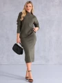 KOMPLET Sweterkowy PÓŁGOLF Spódnica NINA - Khaki