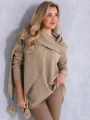 SWETER Frędzle SZAL Kieszenie KELSEY - Beż