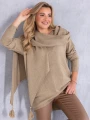 SWETER Frędzle SZAL Kieszenie KELSEY - Beż