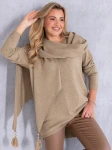 SWETER Frędzle SZAL Kieszenie KELSEY - Beż