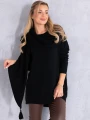SWETER Frędzle SZAL Kieszenie KELSEY - Czarny