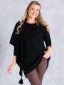 SWETER Frędzle SZAL Kieszenie KELSEY - Czarny