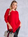 SWETER Frędzle SZAL Kieszenie KELSEY - Czerwony