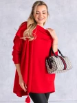 SWETER Frędzle SZAL Kieszenie KELSEY - Czerwony