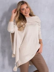 SWETER Frędzle SZAL Kieszenie KELSEY - Ecru