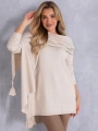 SWETER Frędzle SZAL Kieszenie KELSEY - Ecru