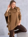 SWETER Frędzle SZAL Kieszenie KELSEY - Karmel