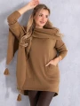SWETER Frędzle SZAL Kieszenie KELSEY - Karmel