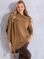 SWETER Frędzle SZAL Kieszenie KELSEY - Karmel