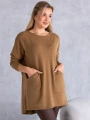 SWETER Frędzle SZAL Kieszenie KELSEY - Karmel
