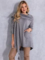 SWETER Frędzle SZAL Kieszenie KELSEY - Szary