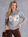 SWETER półgolf z napisem love i cekinami VALERIA - szary