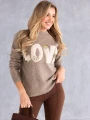 SWETER półgolf z napisem love i cekinami VALERIA - piaskowy
