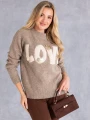 SWETER półgolf z napisem love i cekinami VALERIA - piaskowy