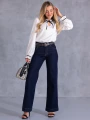 SPODNIE Jeansy WIDE LEG Pasek AKEMI - navy
