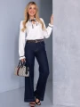 SPODNIE Jeansy WIDE LEG Pasek AKEMI - navy