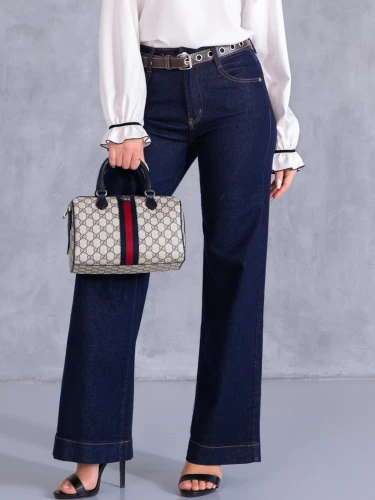 SPODNIE Jeansy WIDE LEG Pasek AKEMI - navy