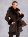 PŁASZCZ Elegancki FUTERKO Wiązany IZYDA - Czekolada