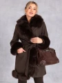 PŁASZCZ Elegancki FUTERKO Wiązany IZYDA - Czekolada