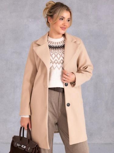 PŁASZCZ Elegancki GUZIKI Marynarka GIZELA - Beige