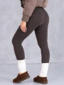 LEGGINSY Wyszczuplające BAWEŁNA Prążki CLOVER - Brąz