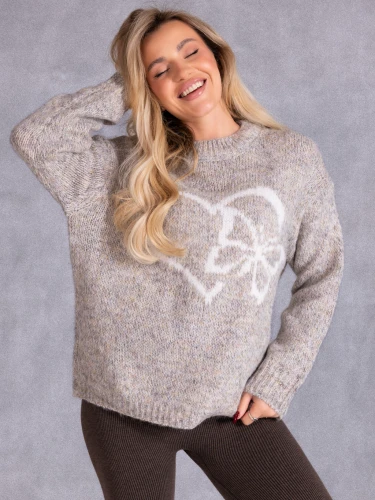 Ciepły SWETER Motyl SERCE Wzór ELIN - Beige