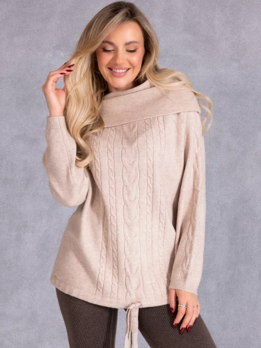 SWETER Warkocze WIĄZANIE Milutki VIKA - Beige
