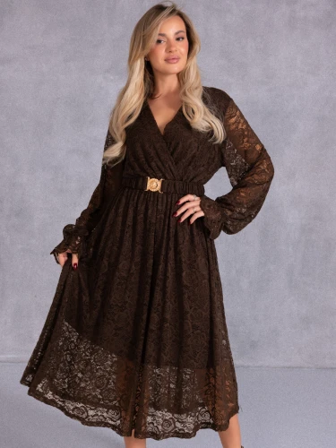 SUKIENKA Elegancka KORONKA Pasek ARAMINTA - Czekolada