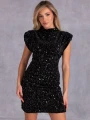 Koktajlowa SUKIENKA Elegancka Mini CEKINY LETIZIA - Czarny